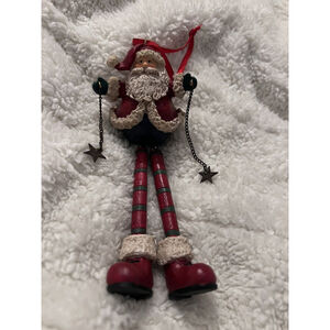 Santa Claus Long legged Holding Dangling Stars Christmas Ornament 6” Long